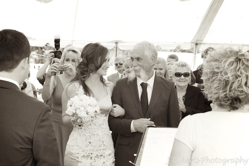 Father of bride smiling at her before he gives her away - wedding photography sydney